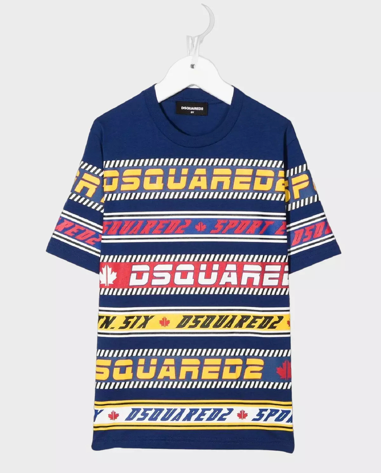 DSQUARED2 KIDS Темно-синя футболка з різнокольоровими принтами 4-16 років