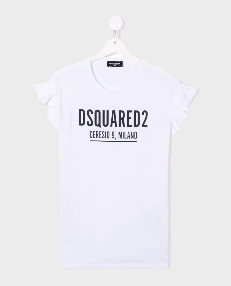 DSQUARED2 KIDS Белая футболка с оборками на рукавах 4-16 лет 