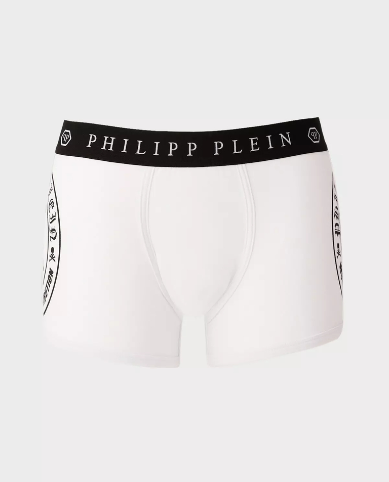 PHILIPP PLEIN Білі шорти-боксери з чорною графікою