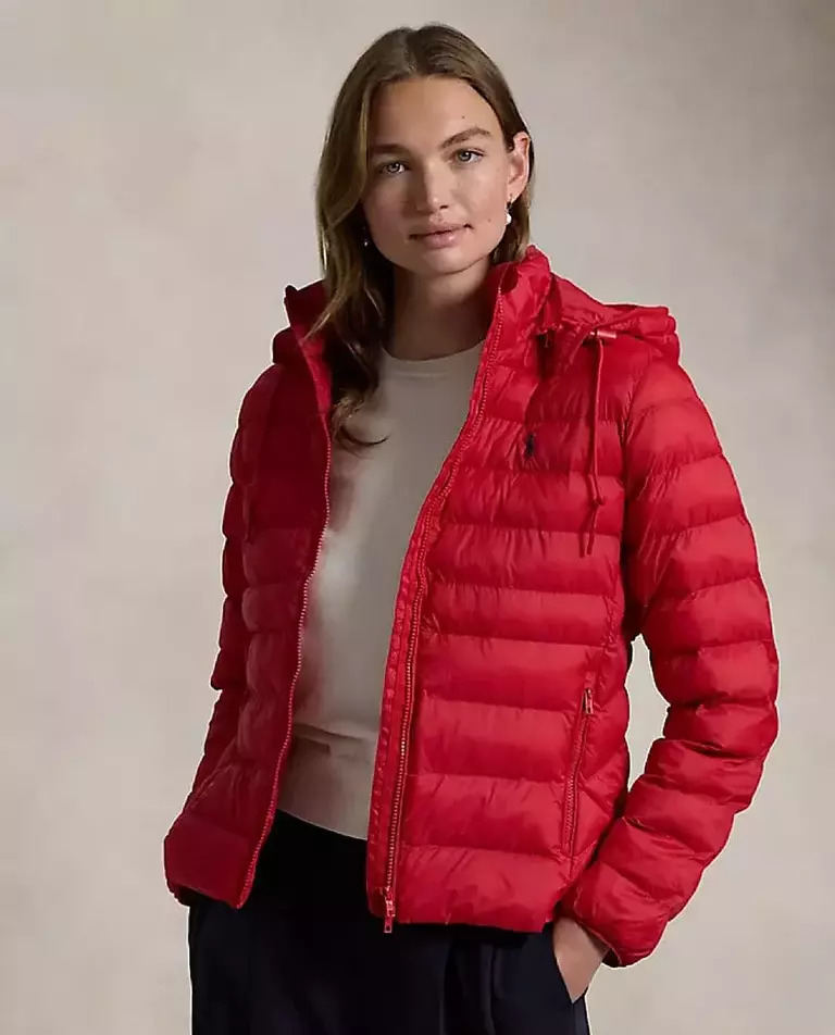 RALPH LAUREN Червона стьобана куртка з капюшоном