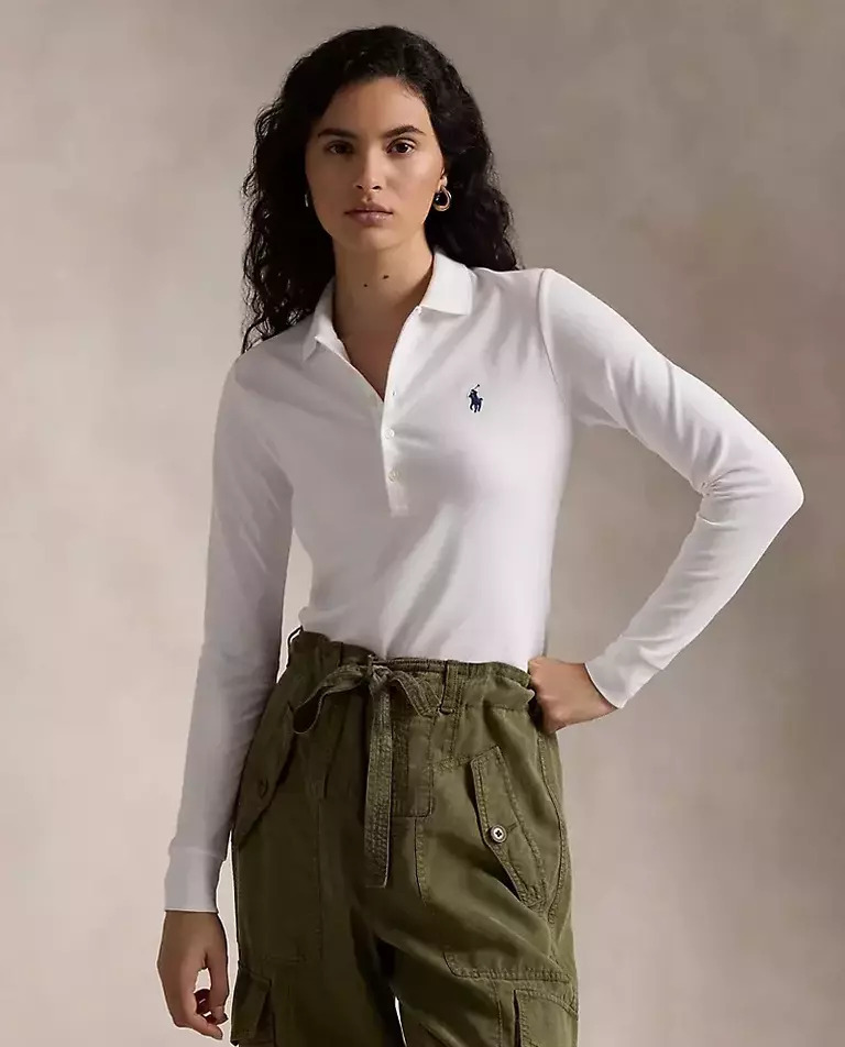 RALPH LAUREN Хлопковый белый лонгслив с логотипом 