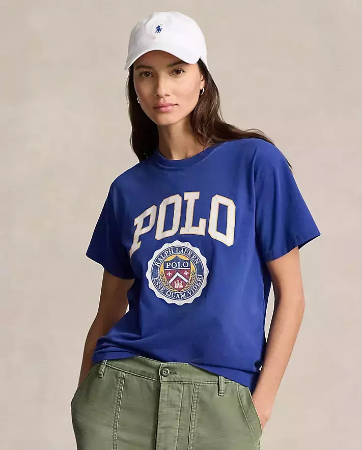 RALPH LAUREN Синя бавовняна футболка з логотипом