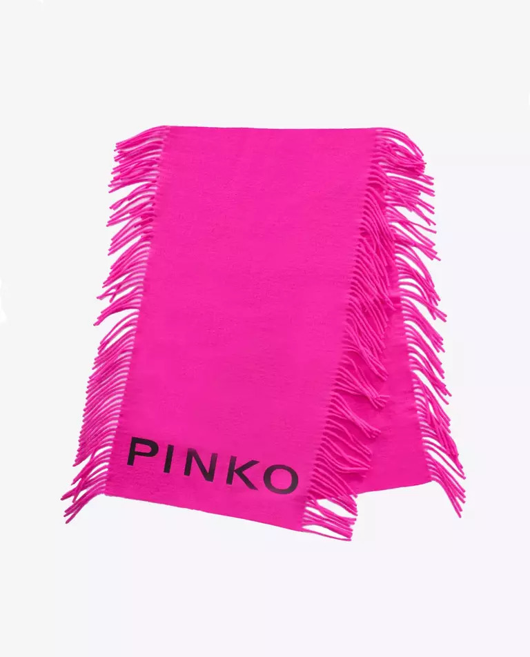 PINKO Рожевий вовняний шарф з бахромою розмір ONE SIZE