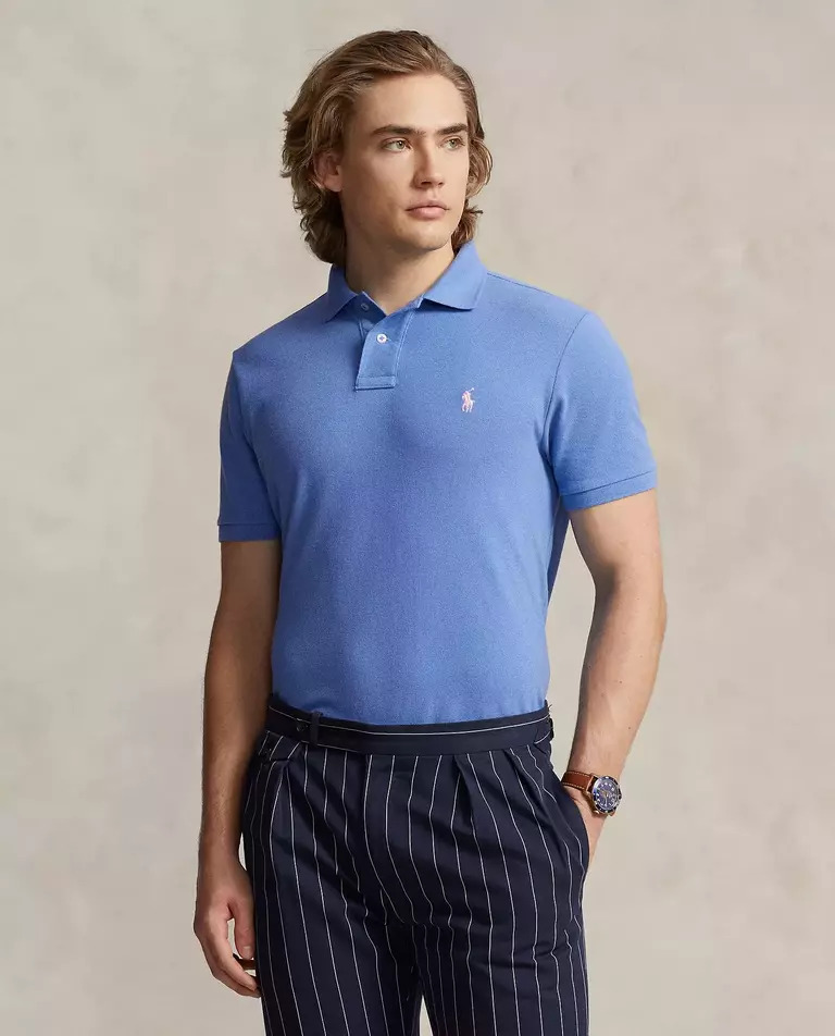 RALPH LAUREN Синя бавовняна сорочка-поло з логотипом Slim Fit