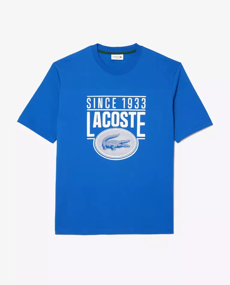 LACOSTE Синя футболка з принтом