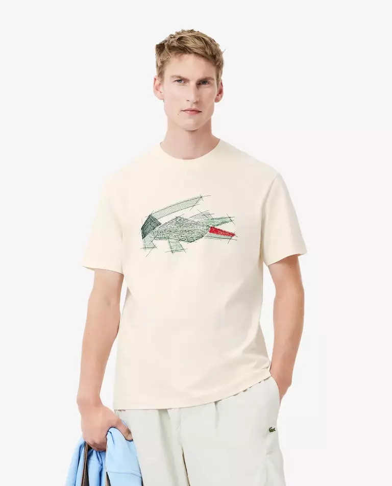 LACOSTE Футболка с кремовым принтом 