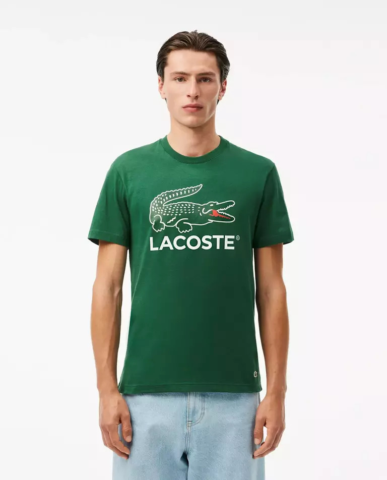 LACOSTE Зелена футболка з великим принтом