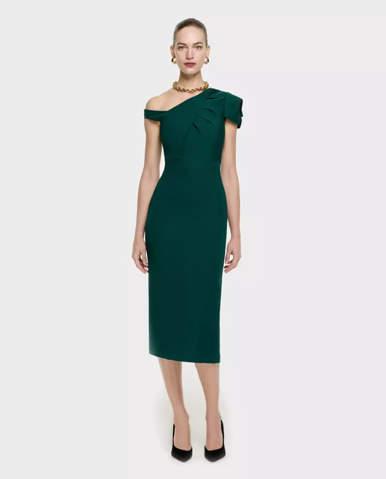 ROLAND MOURET Асимметричное зеленое платье