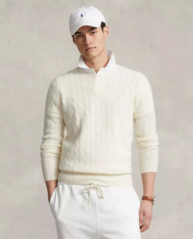 Белый клетчатый джемпер RALPH LAUREN Cashmere 