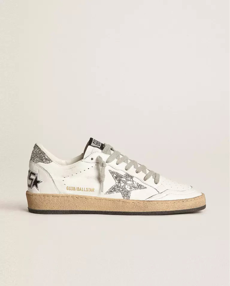 GOLDEN GOOSE Белые кроссовки Bal Star с логотипом из глиттера