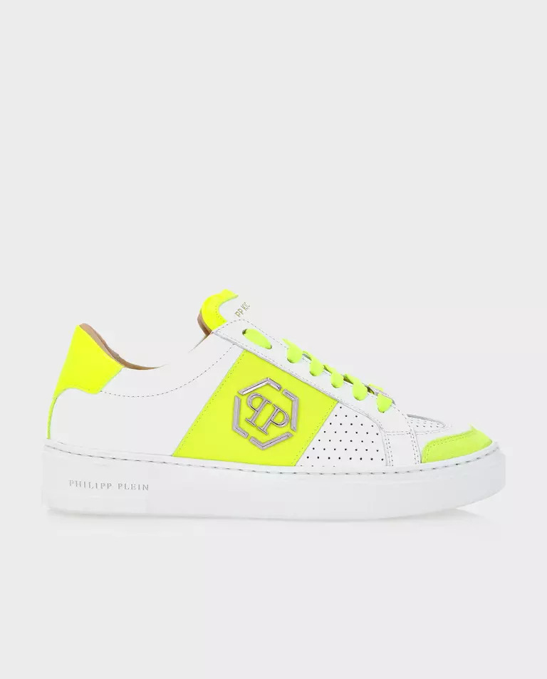 PHILIPP PLEIN Белые и желтые кроссовки Lo-Top PP Kicks 