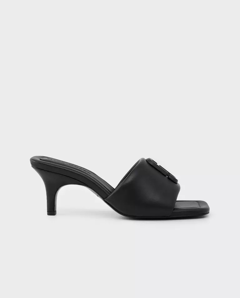 MARC JACOBS Черные шлепанцы на каблуке из кожи J Marc Slide  