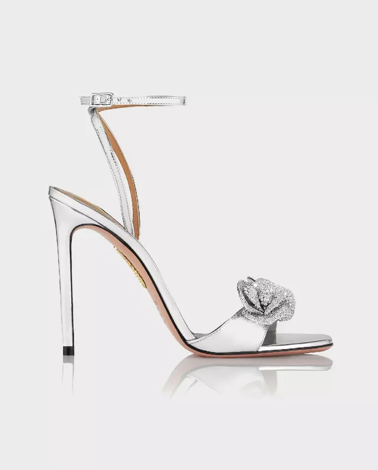 AQUAZZURA Срібні босоніжки на шпильці Crystal Orchid 105