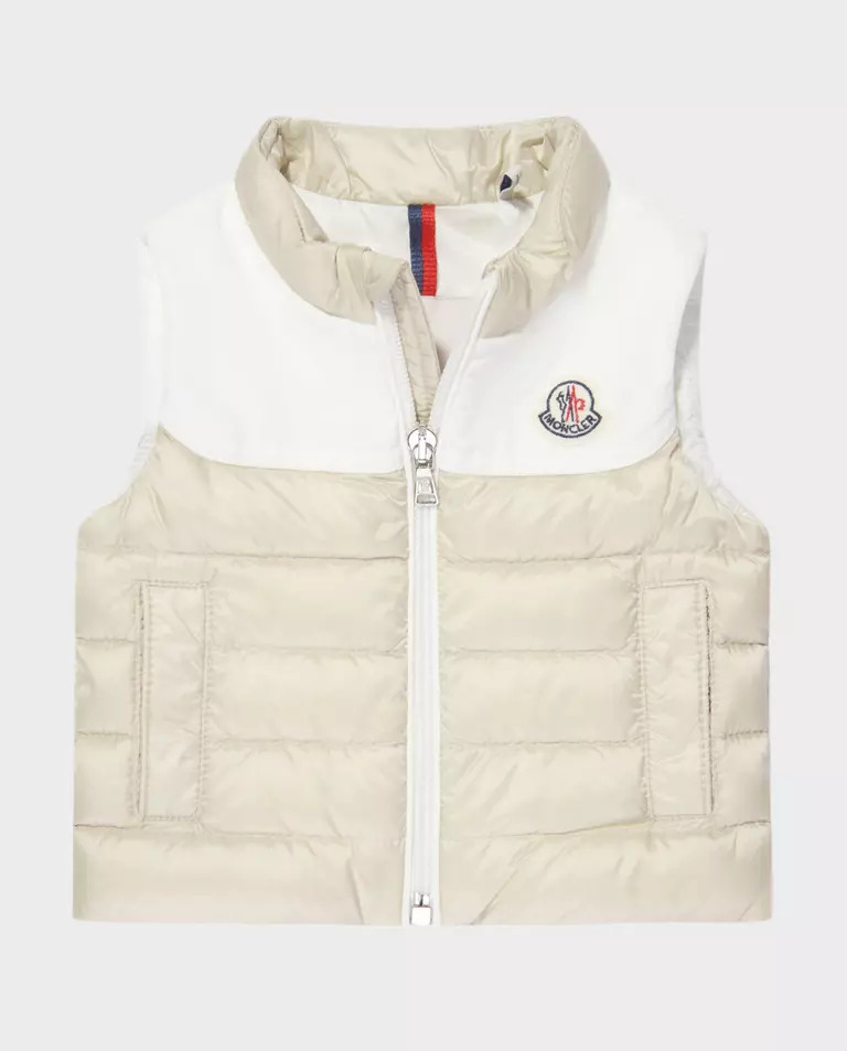 MONCLER KIDS Бежева стьобана жилетка з логотипом