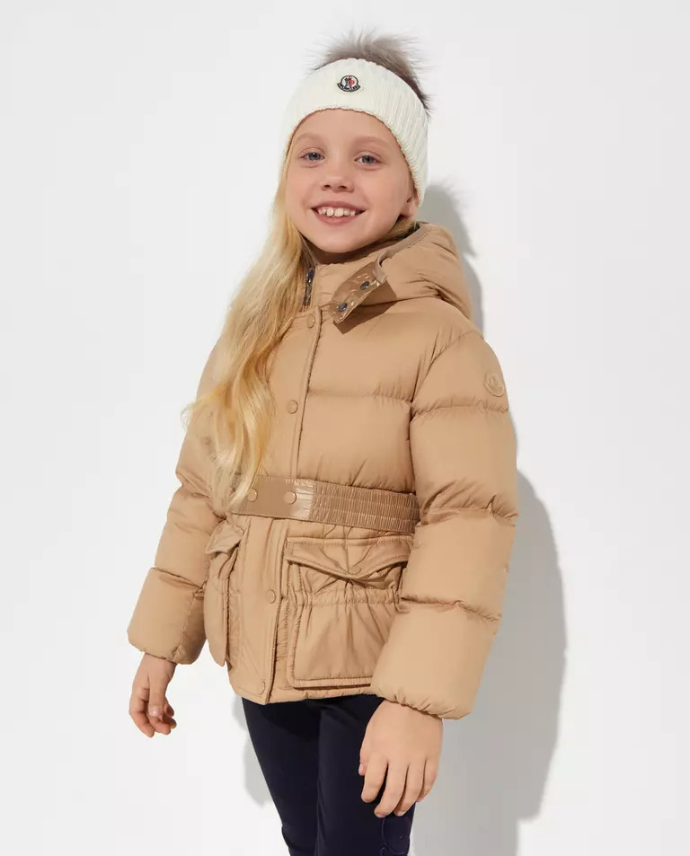 MONCLER KIDS Бежева стьобана куртка з поясом 6-14 років