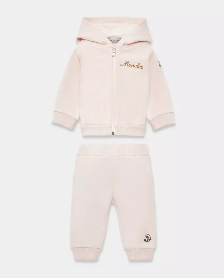 MONCLER KIDS Рожевий спортивний костюм з капюшоном і логотипом