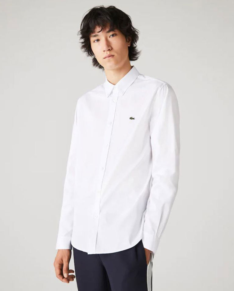 LACOSTE Біла сорочка з логотипом Regular Fit