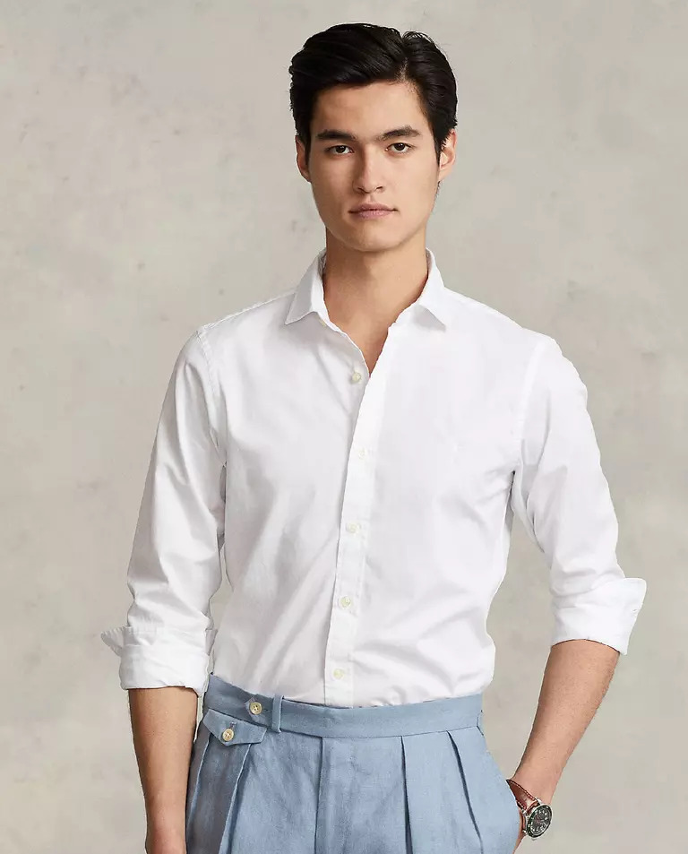 RALPH LAUREN Белая рубашка с логотипом Slim Fit воротник в итальянском стиле