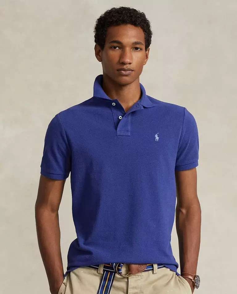 RALPH LAUREN Синя сорочка-поло Slim Fit Mesh Polo