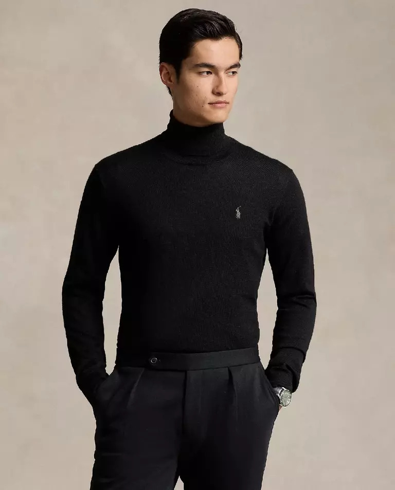 RALPH LAUREN Черная водолазка с логотипом Regular Fit 