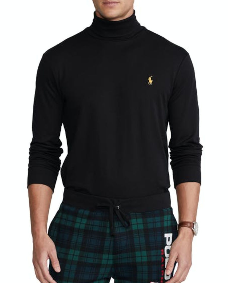 RALPH LAUREN Черная водолазка с логотипом Slim Fit 