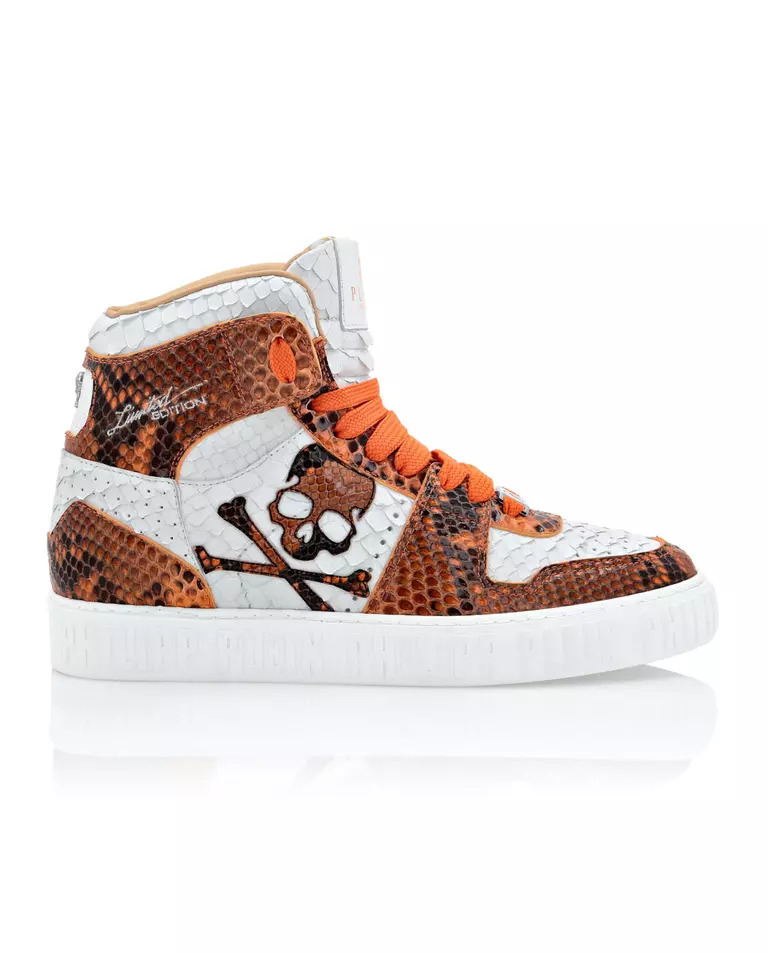 PHILIPP PLEIN Біло-помаранчеві кросівки Hi-Top Python