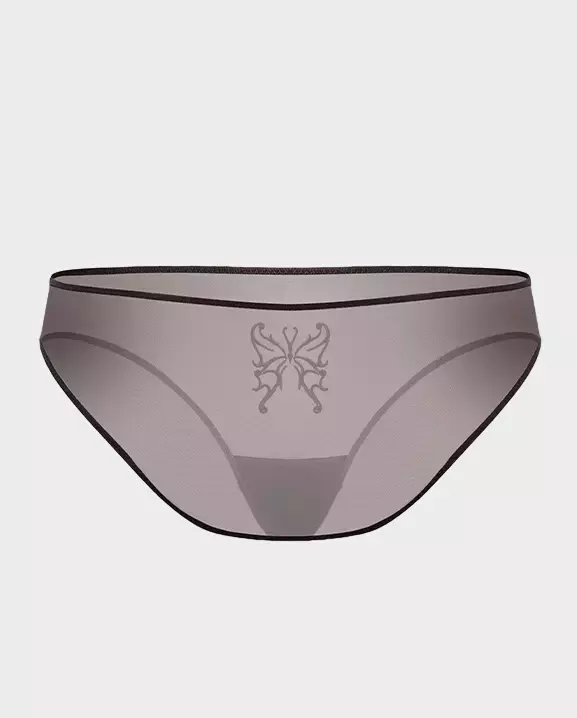 ZHILYOVA LINGERIE Коричневі трусики з вишивкою у вигляді метеликів