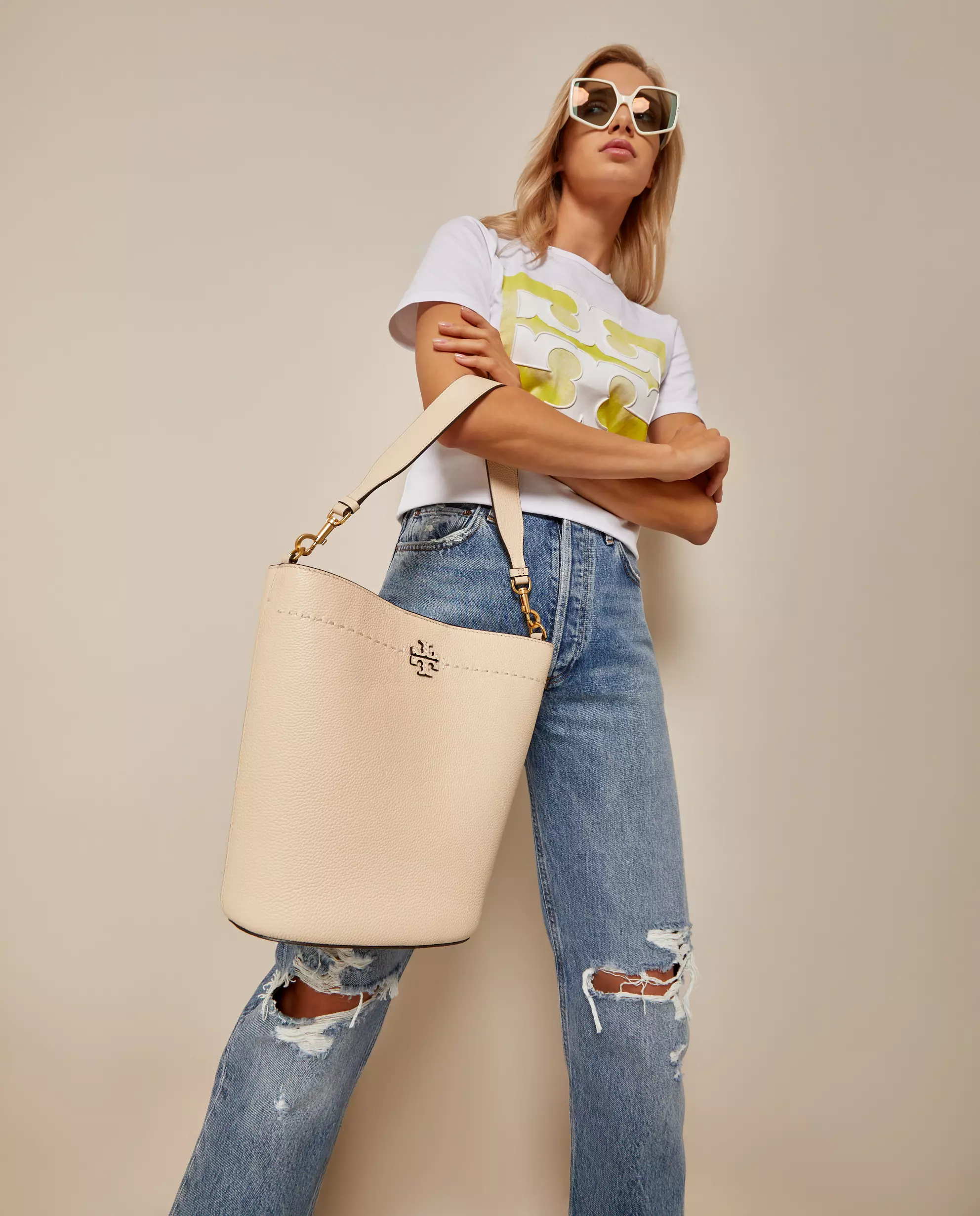 Сумка-відро TORY BURCH Cream McGraw Bucket Handbag