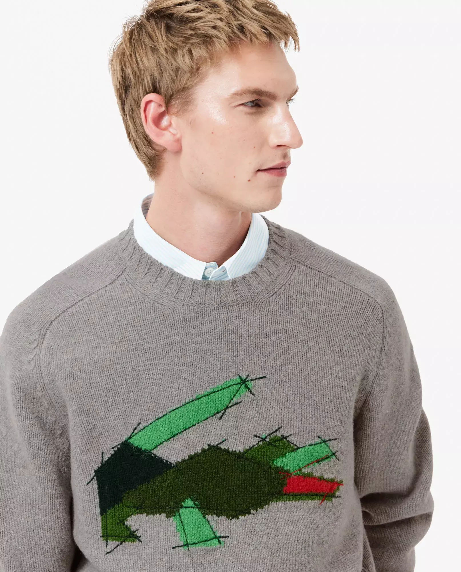 LACOSTE Сірий джемпер із принтом