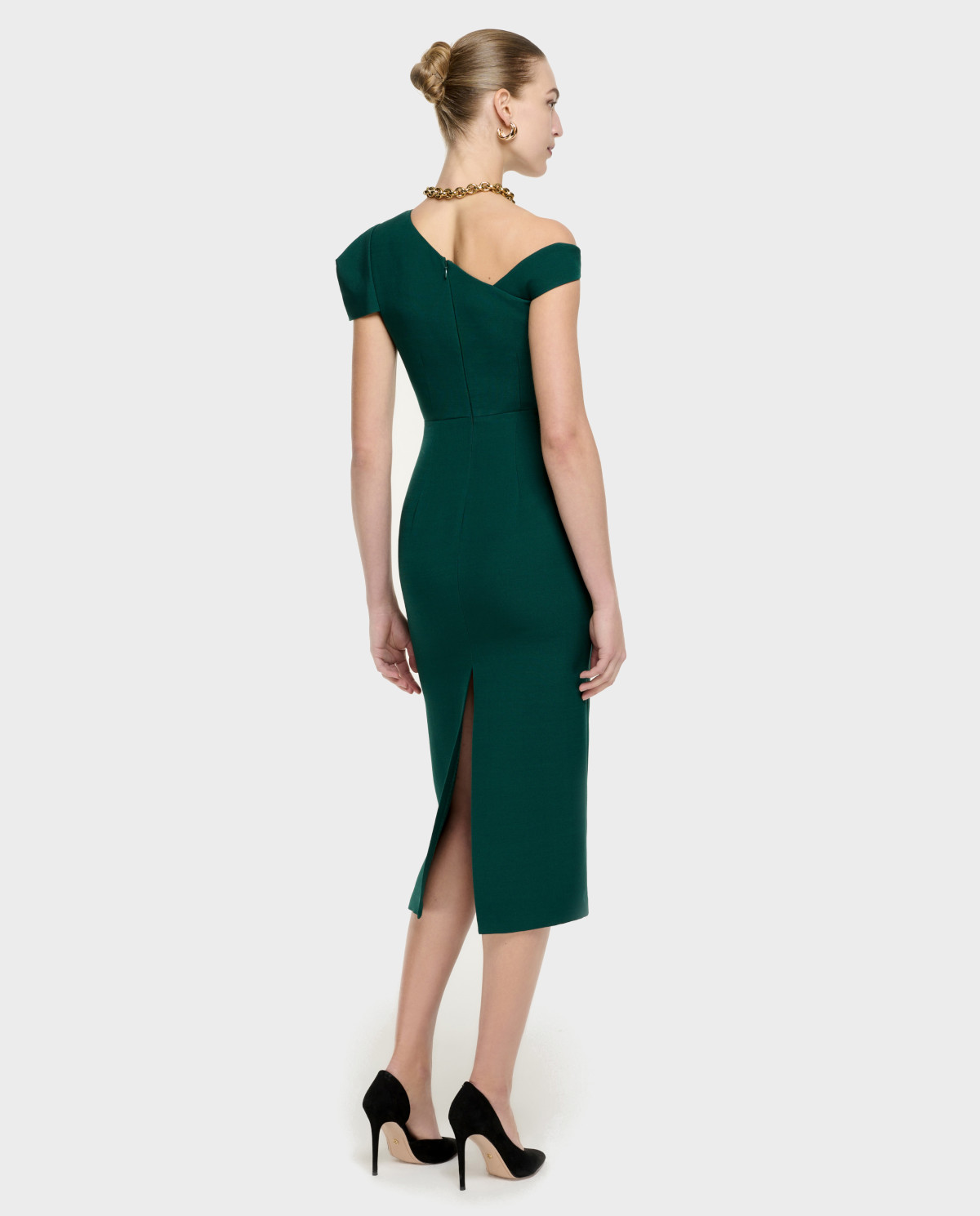 ROLAND MOURET Асимметричное зеленое платье