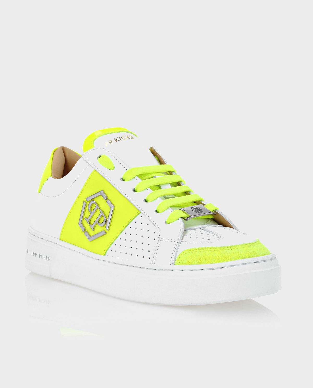 PHILIPP PLEIN Белые и желтые кроссовки Lo-Top PP Kicks 