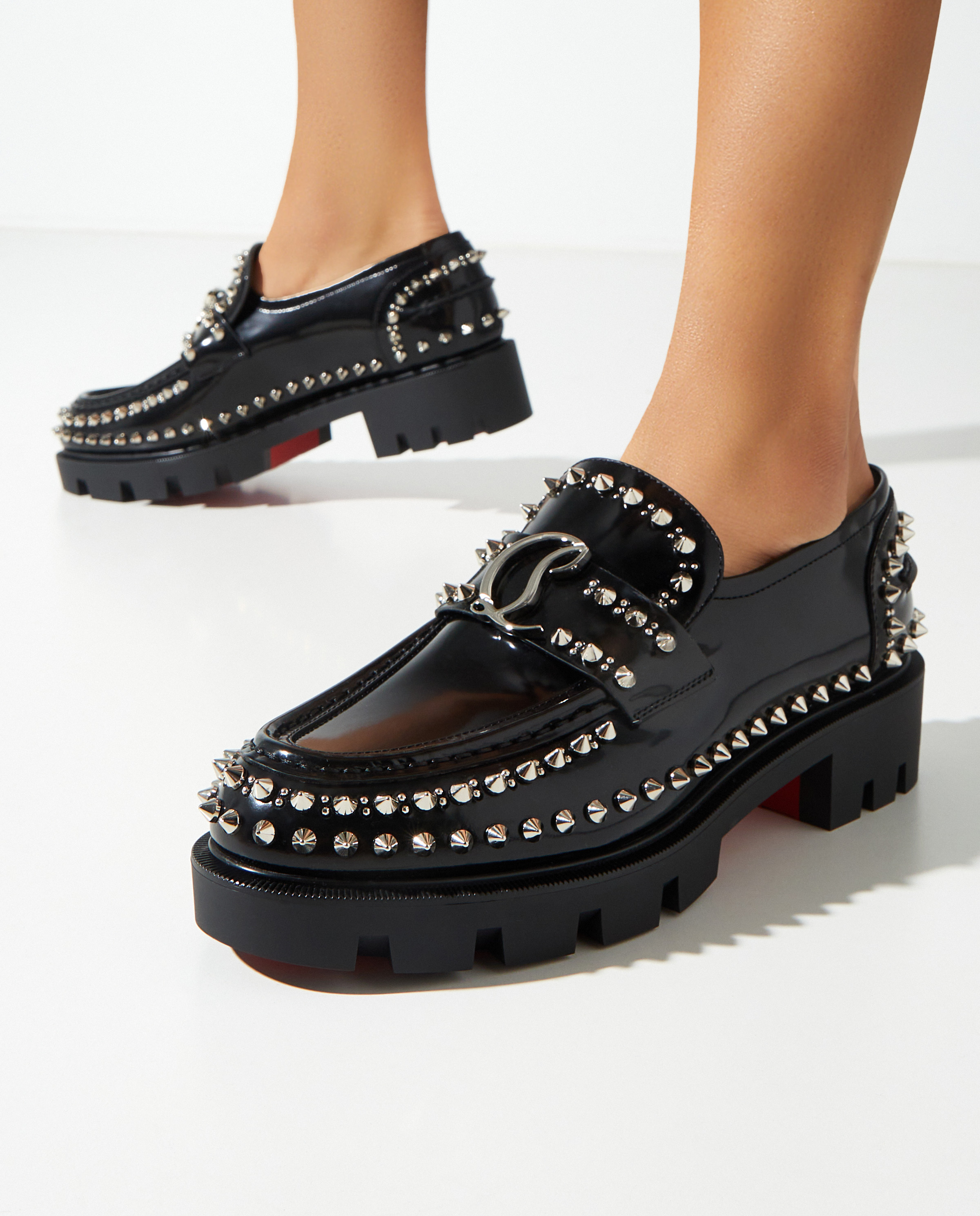 CHRISTIAN LOUBOUTIN Черные мокасины Moc Lug Spikes