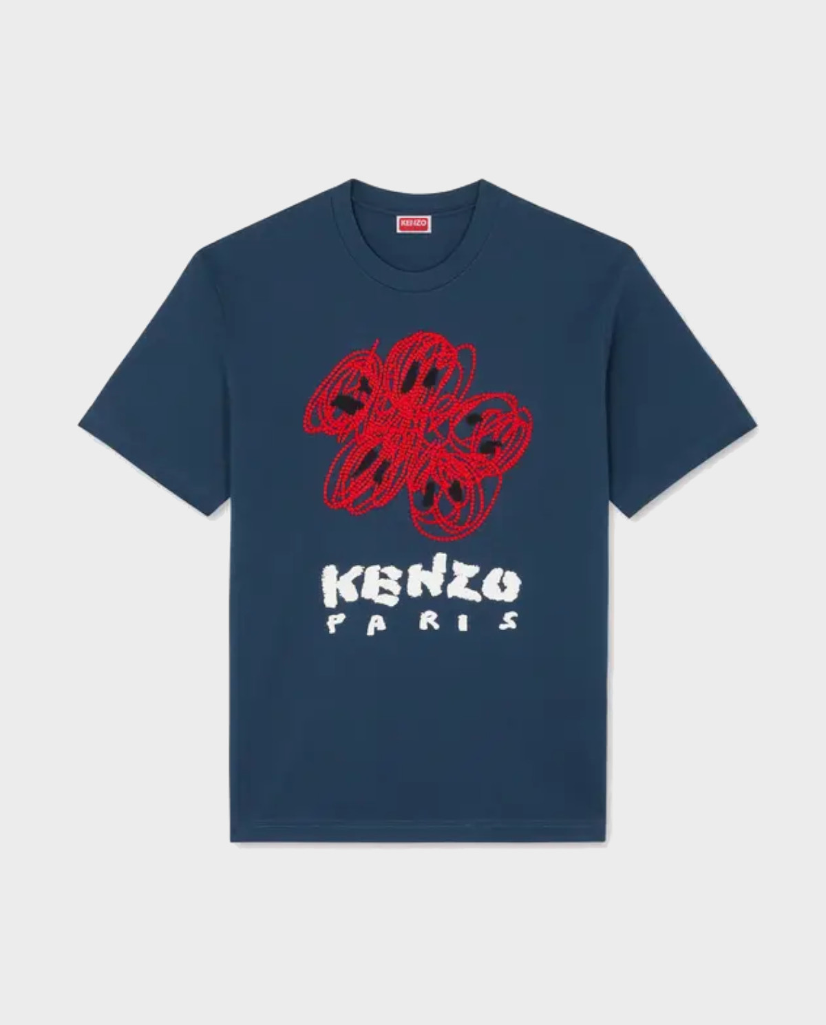 KENZO Синя сорочка з вишивкою у вигляді квітки боке