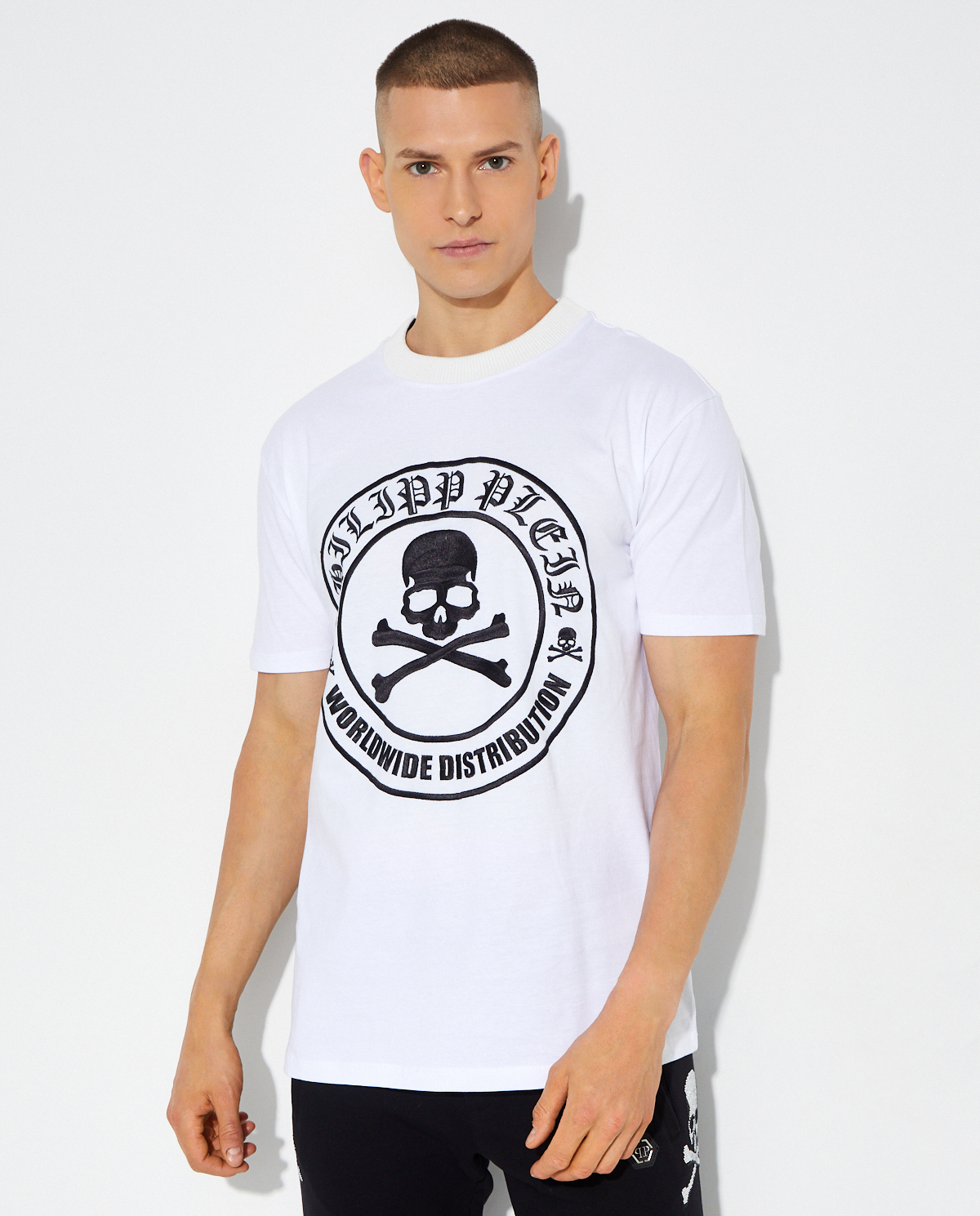 Мужская белая футболка Philipp Plein с вышитым графическим изображением Skull & Bones