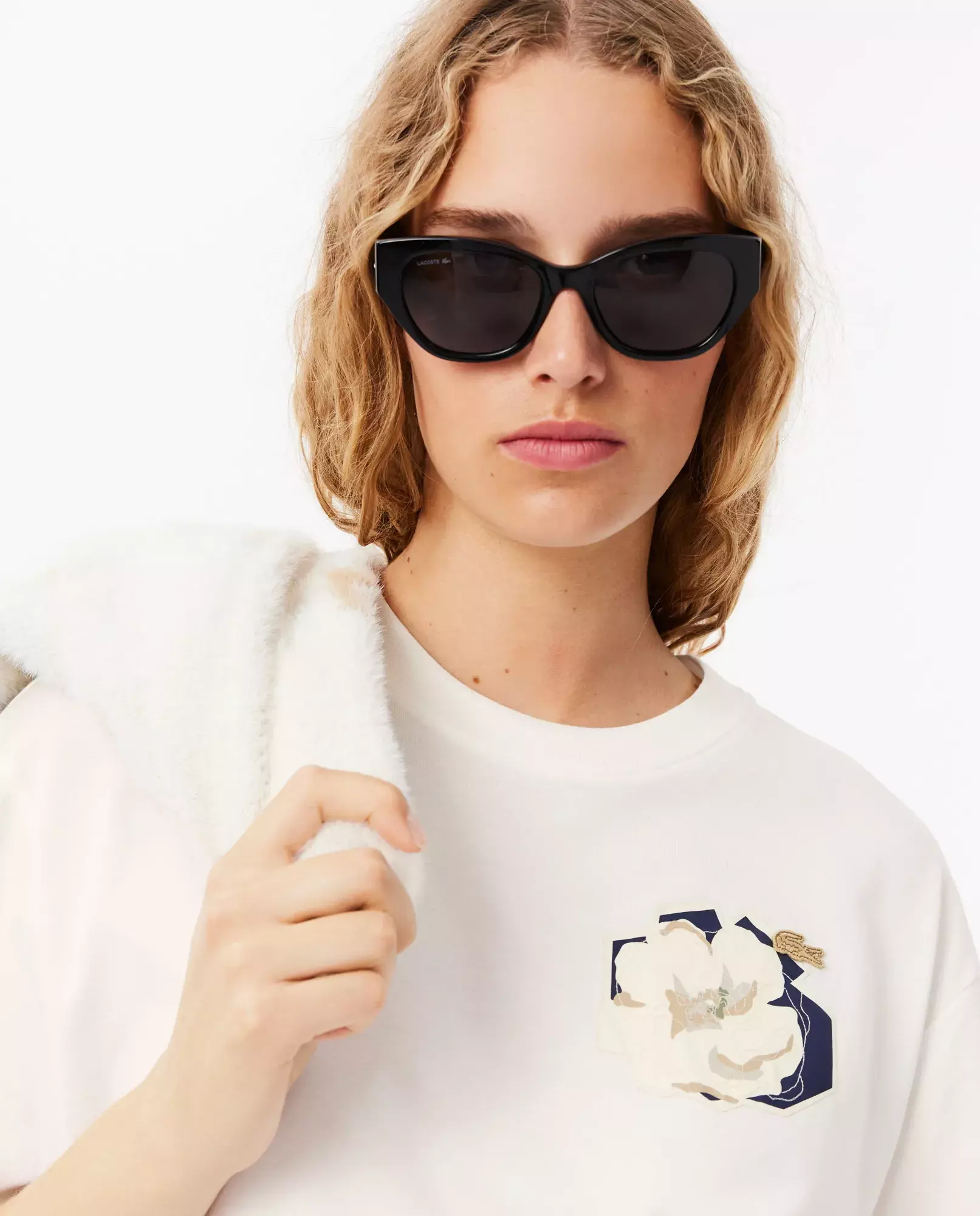 LACOSTE Біла футболка oversize з принтом