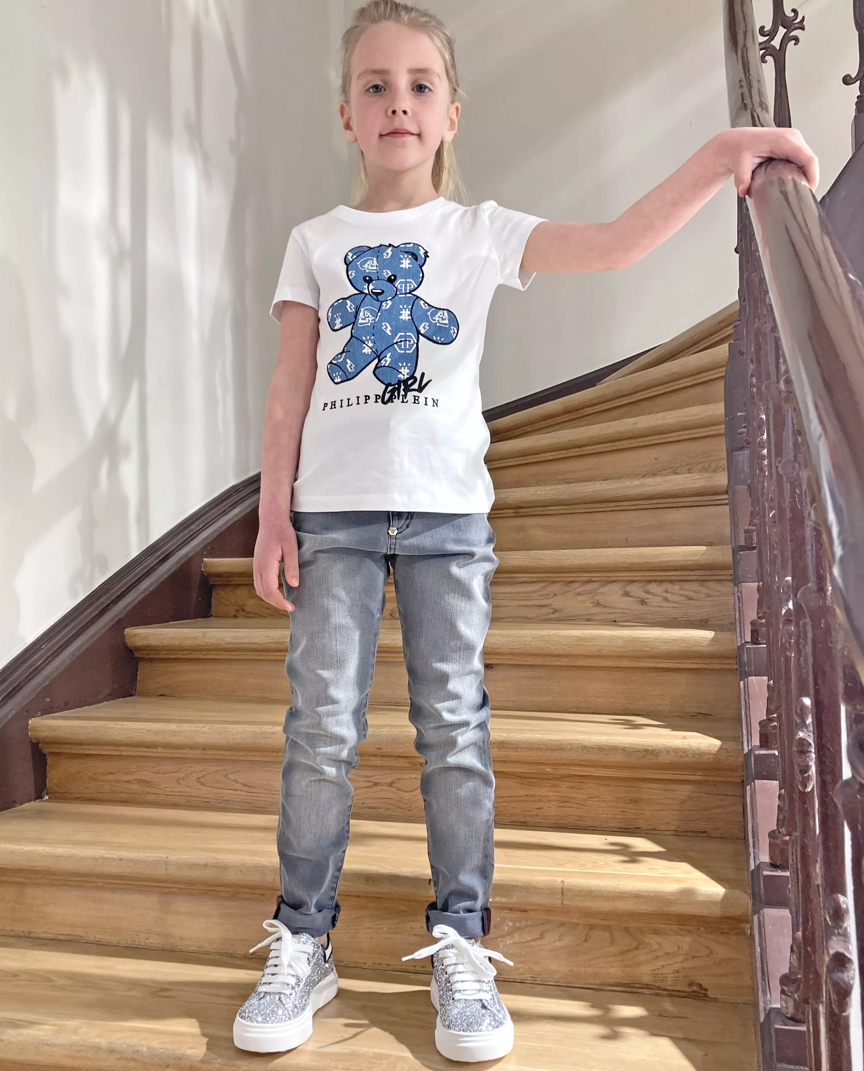 PHILIPP PLEIN KIDS Біла футболка із зображенням ведмедика