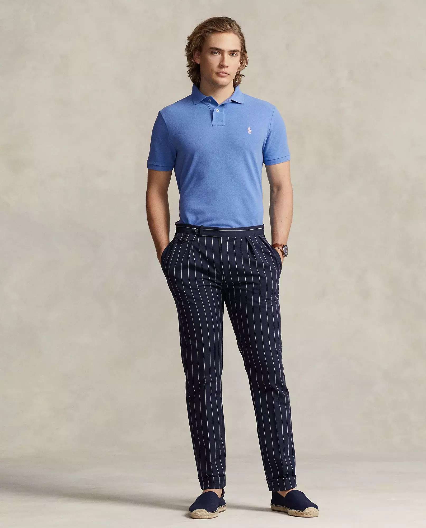 RALPH LAUREN Синя бавовняна сорочка-поло з логотипом Slim Fit