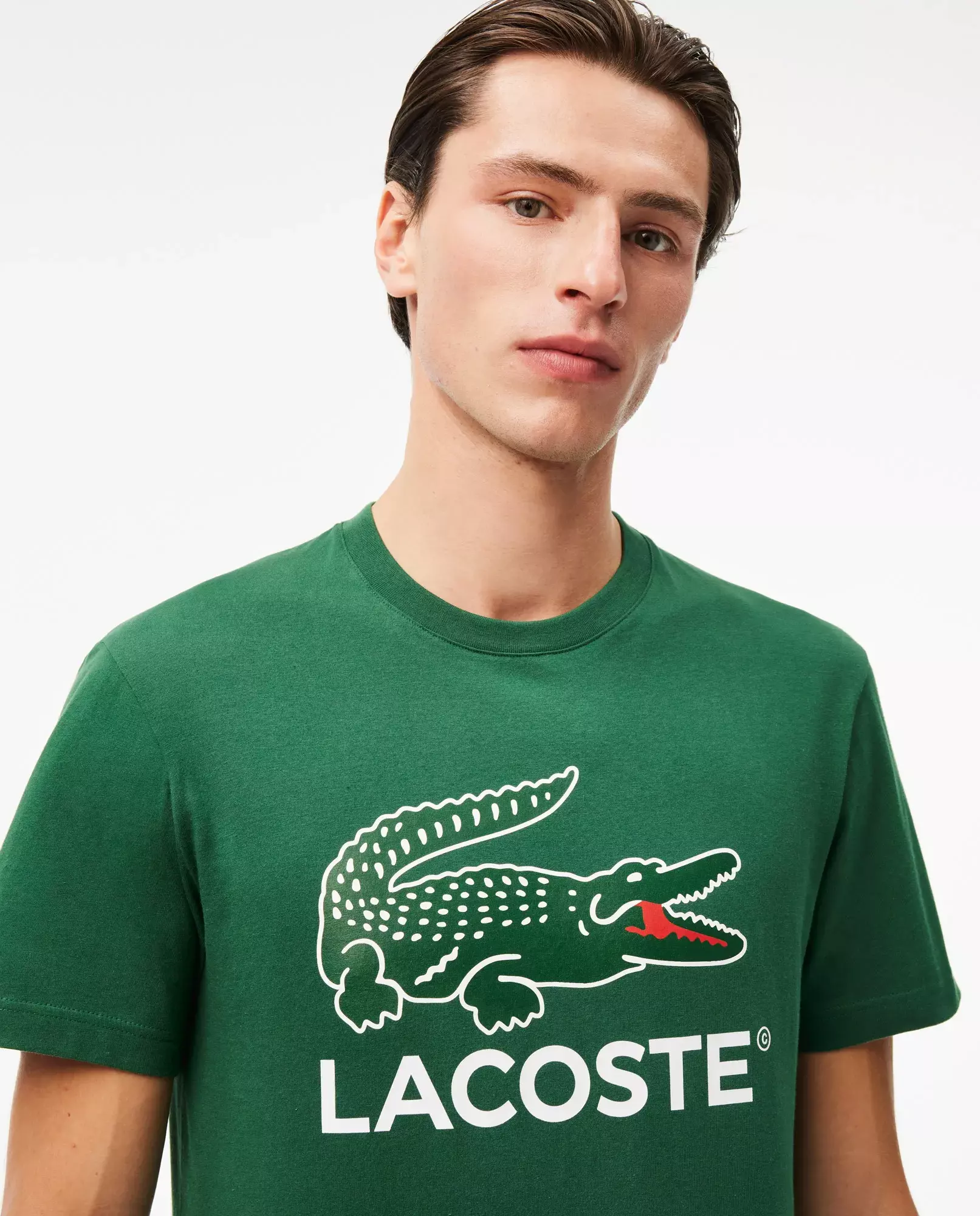 LACOSTE Зелена футболка з великим принтом