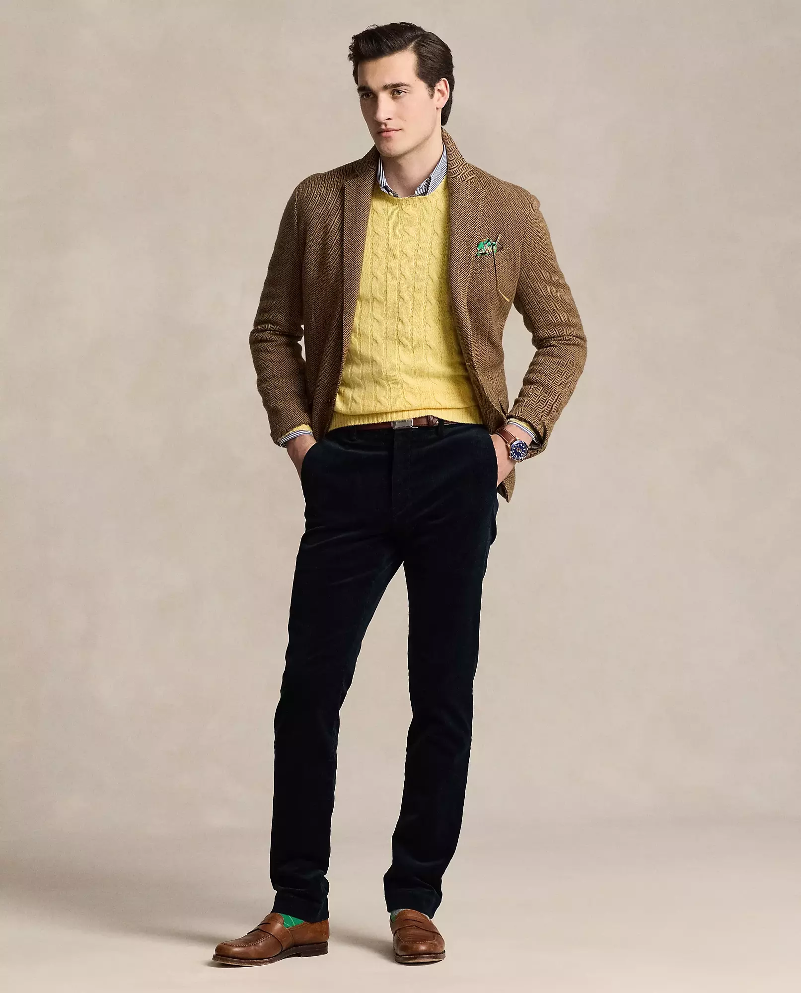 RALPH LAUREN Темно-синие вельветовые брюки-стретч Slim Fit 