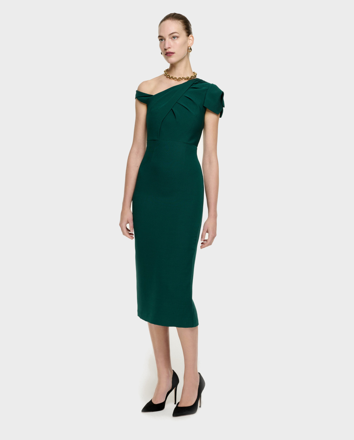 ROLAND MOURET Асимметричное зеленое платье