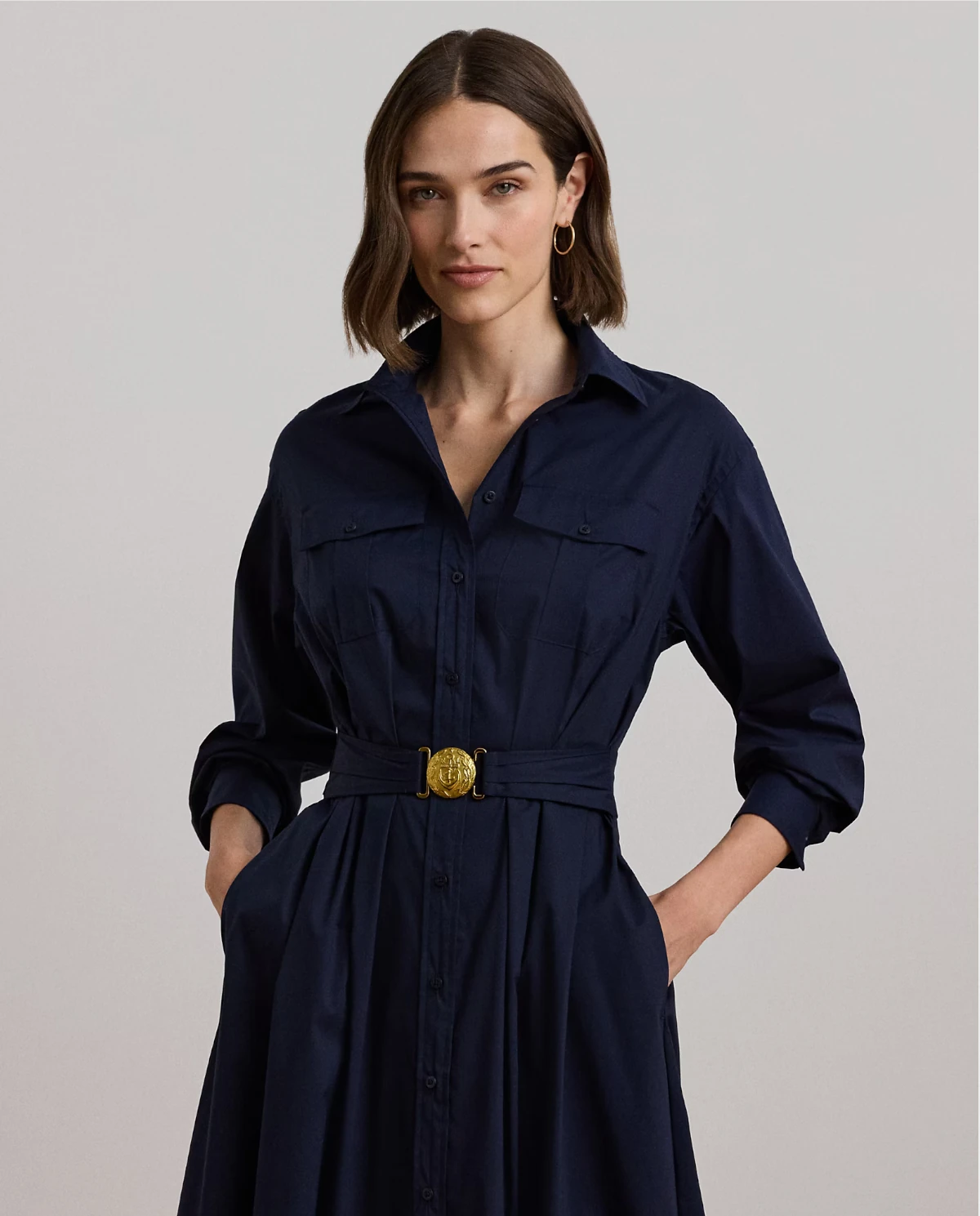 LAUREN BY RALPH LAUREN Темно-синя сукня-сорочка міді