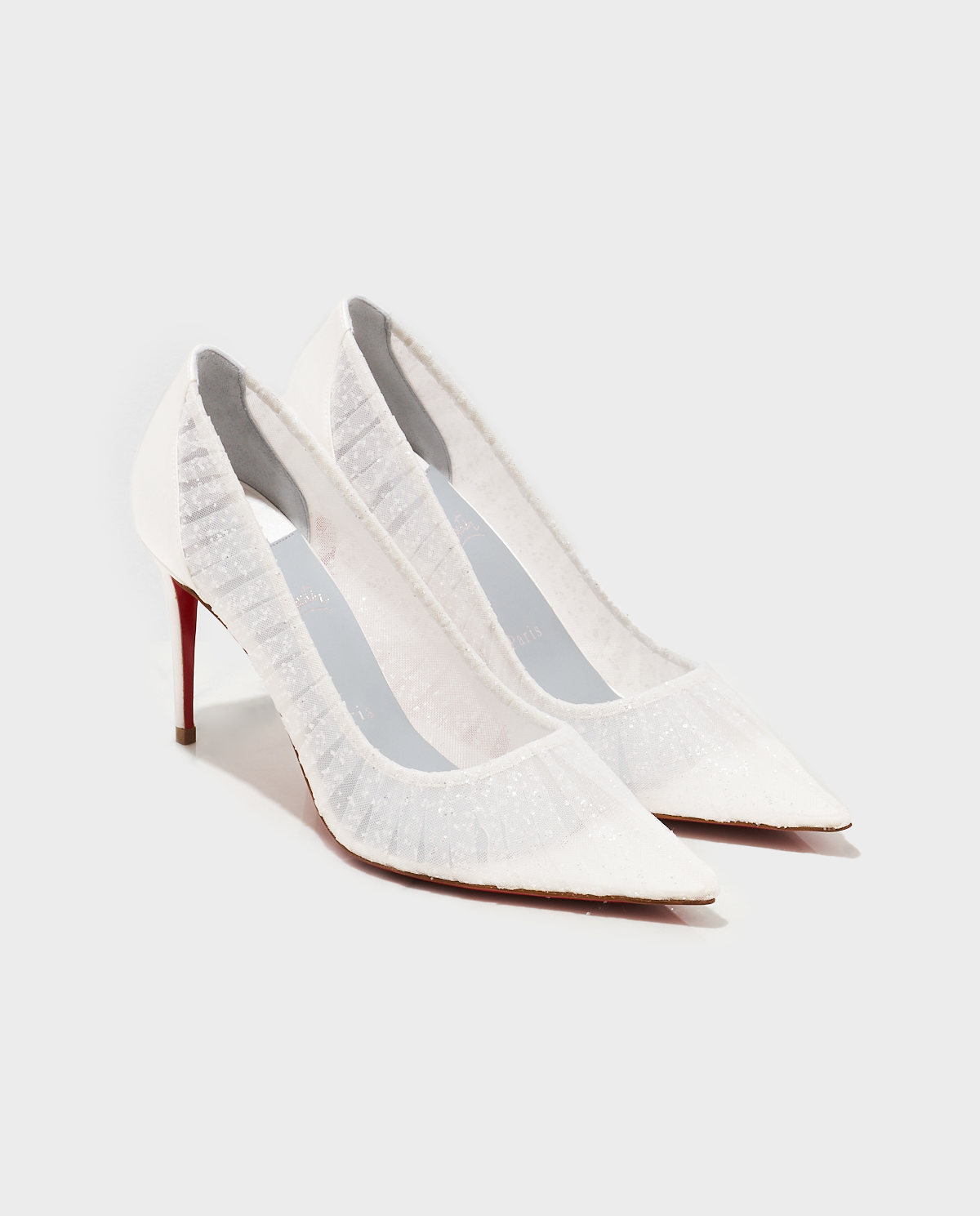 CHRISTIAN LOUBOUTIN Белые тюлевые шпильки Kate Drapery 8,5 см