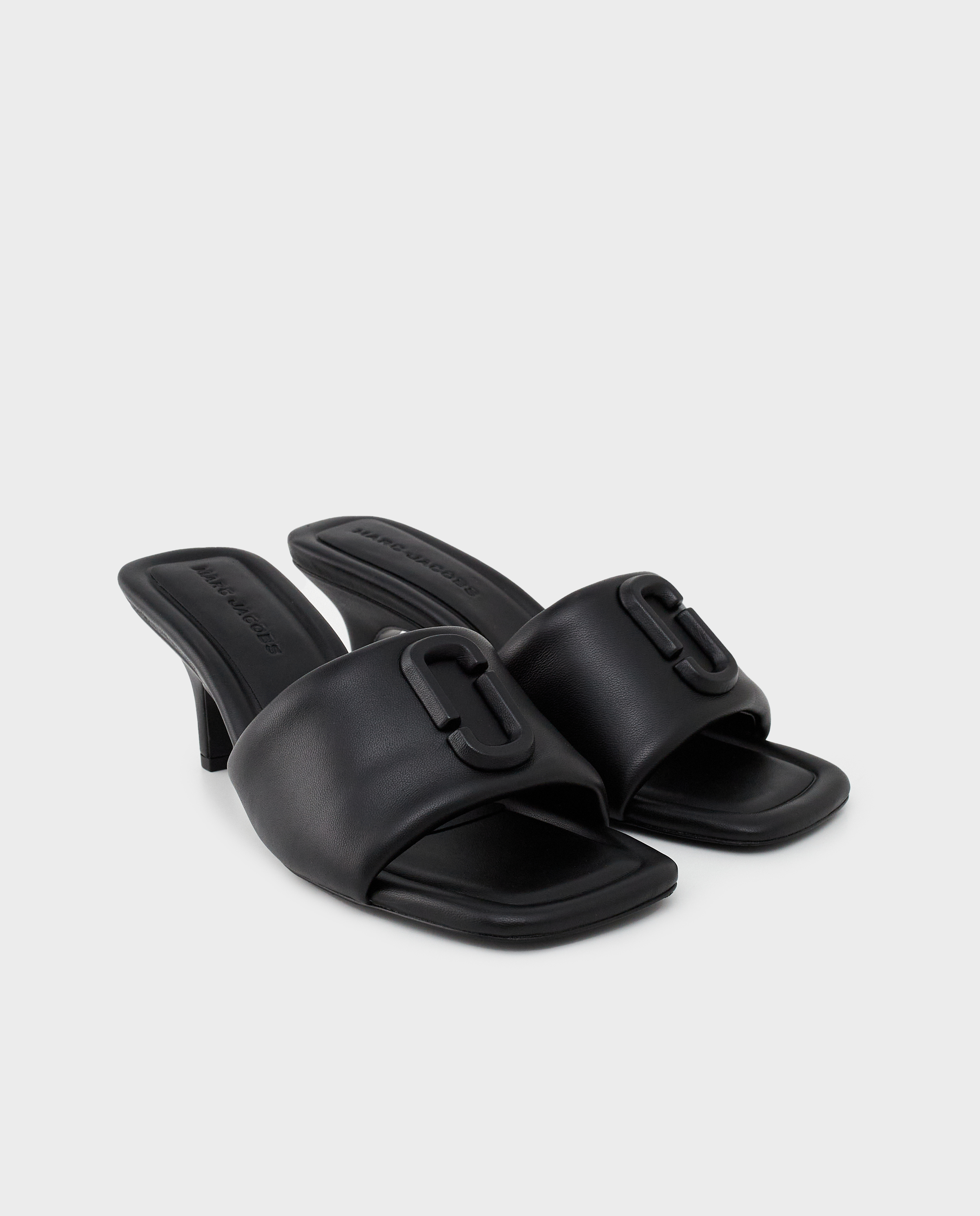 MARC JACOBS Черные шлепанцы на каблуке из кожи J Marc Slide  