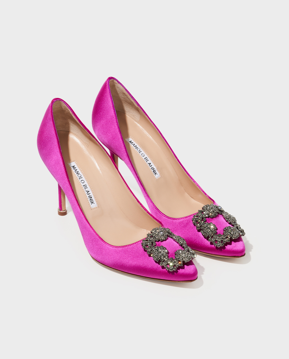 MANOLO BLAHNIK Розовые шпильки с пряжкой Hangisi 9 см