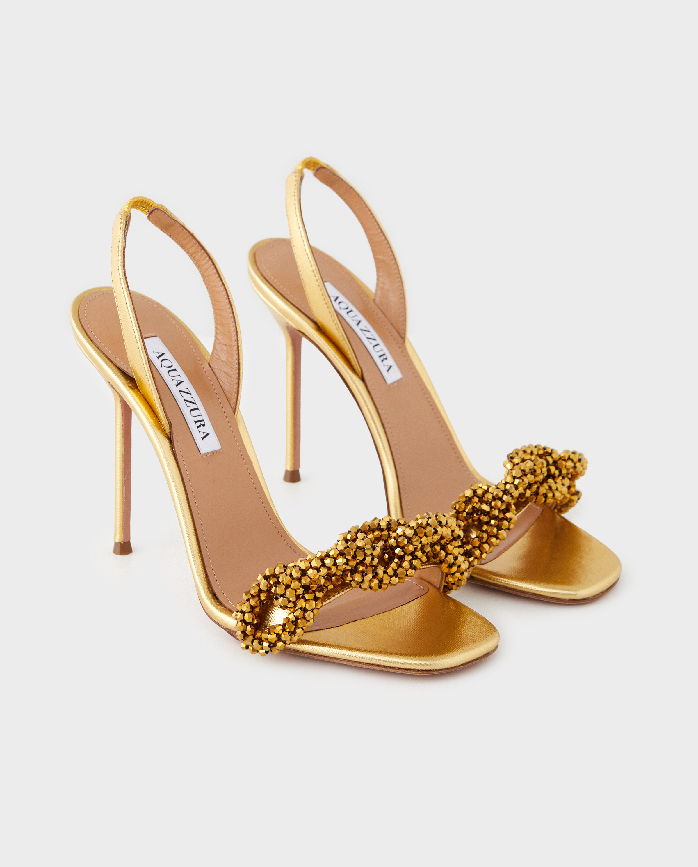 Золоті сандалі на шпильці AQUAZZURA Gold Chain of Love