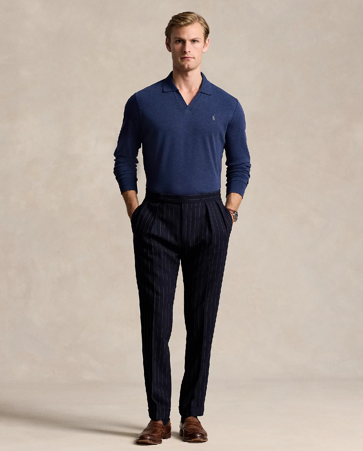 RALPH LAUREN Темно-синя блузка-поло в стилі Slim Fit на замовлення