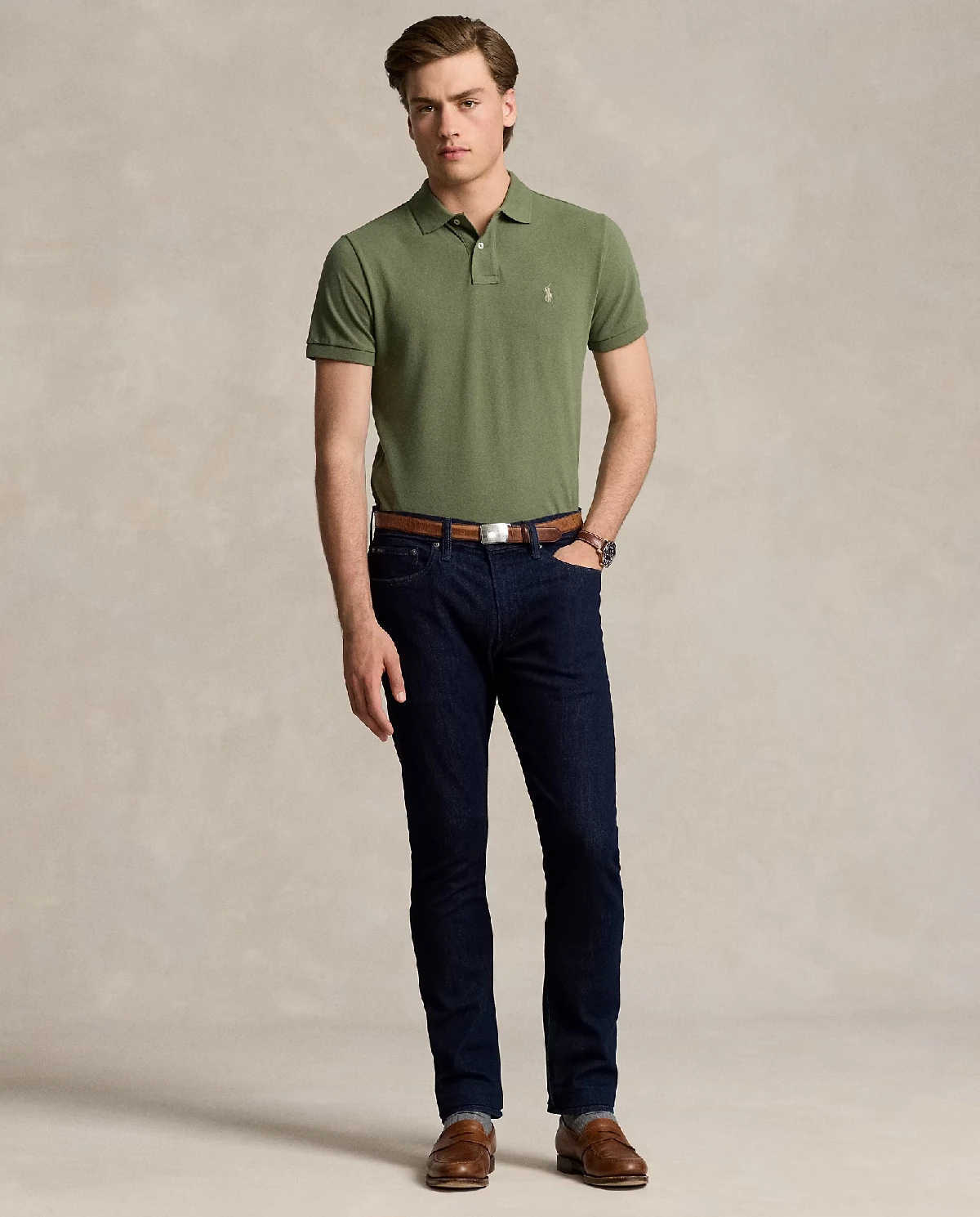 RALPH LAUREN Зелена сорочка-поло з логотипом Slim Fit фотографія 3