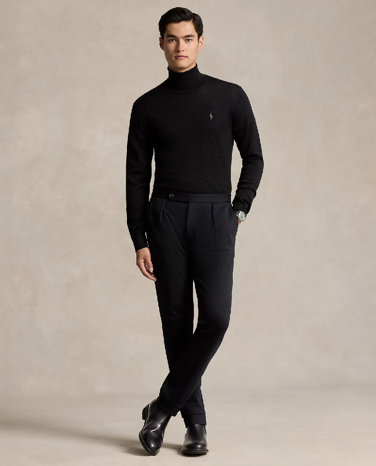 RALPH LAUREN Черная водолазка с логотипом Regular Fit 