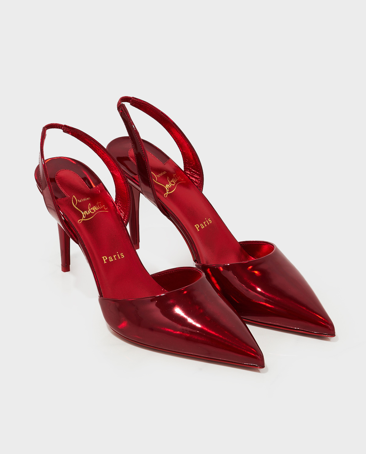 CHRISTIAN LOUBOUTIN Красные лакированные шпильки Astrid Sling 8,5 см