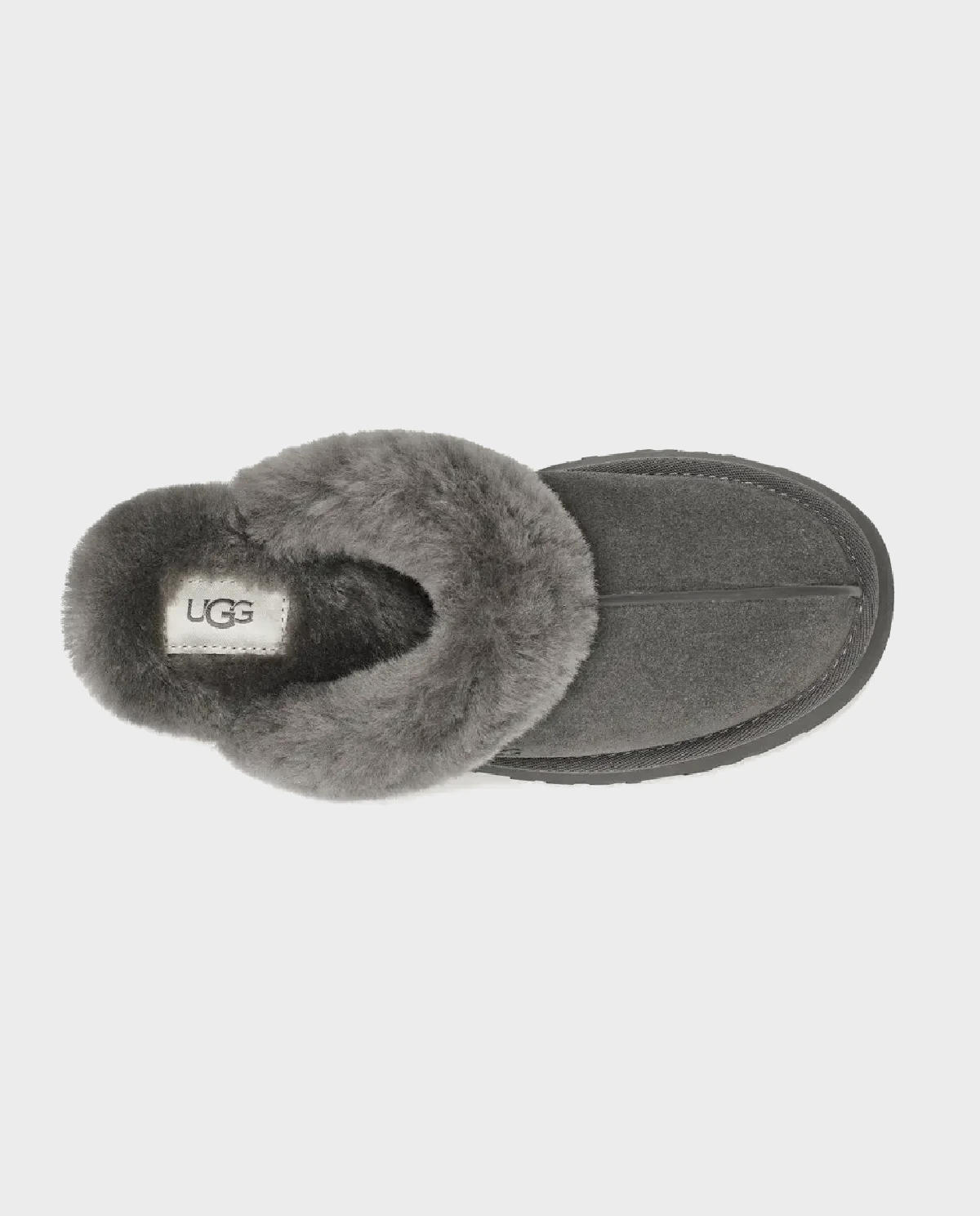 Сірі шльопанці UGG з хутром та логотипом